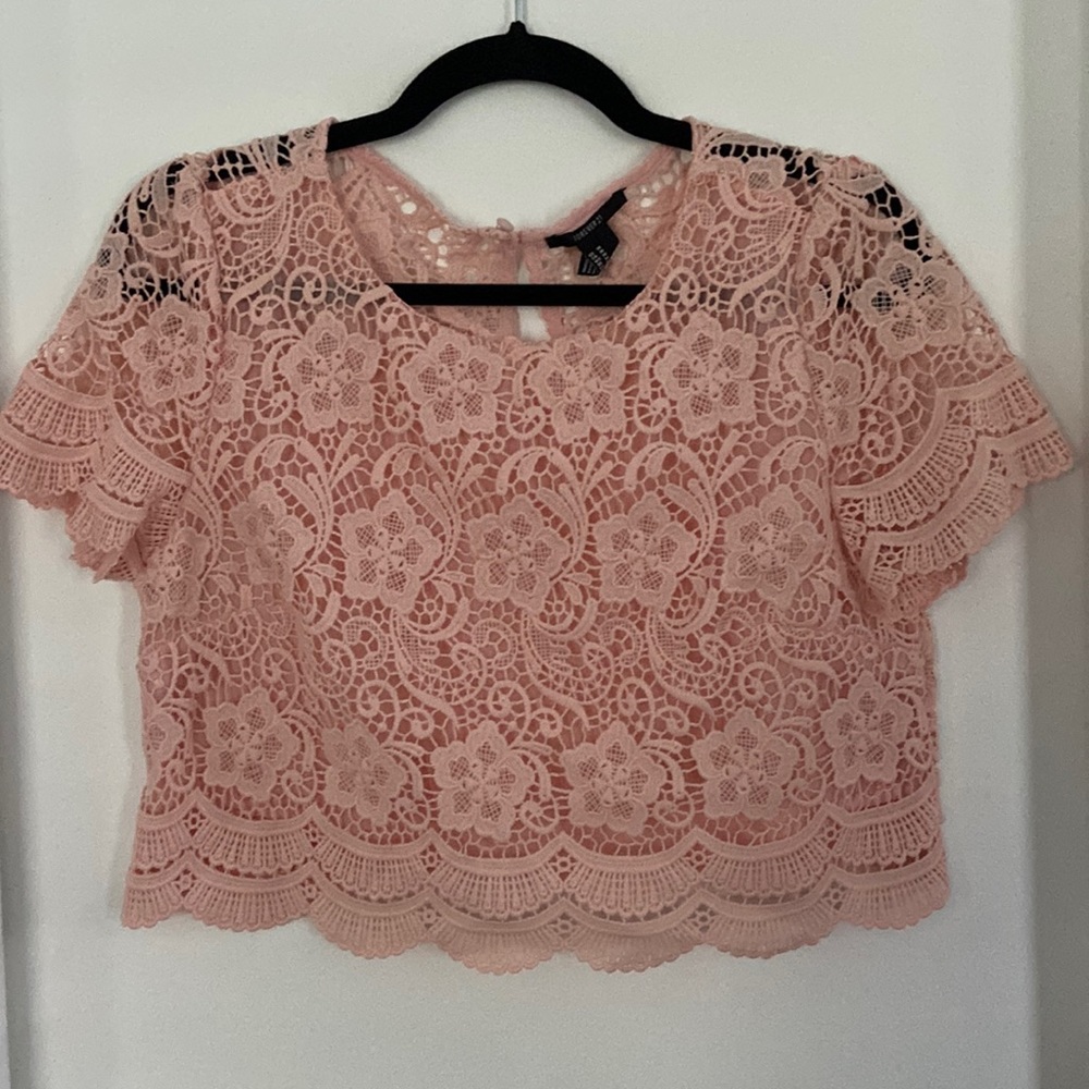 Pink lace crop top